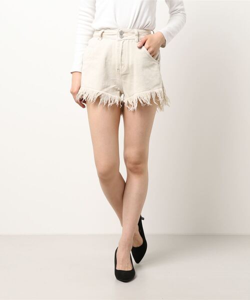 one way（ワンウェイ）の「【oneway Jeans】ハイウエストフリンジショーパン（デニムパンツ・レディース・ベージュ/ライトブルー/ブラック・S/M）」の19枚目の写真