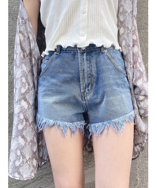 one way（ワンウェイ）の「【oneway Jeans】ハイウエストフリンジショーパン（デニムパンツ・レディース・ベージュ/ライトブルー/ブラック・S/M）」の14枚目の写真