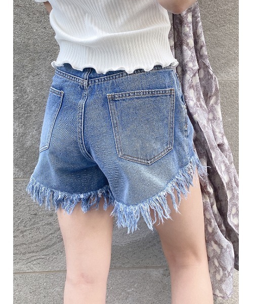 one way（ワンウェイ）の「【oneway Jeans】ハイウエストフリンジショーパン（デニムパンツ・レディース・ベージュ/ライトブルー/ブラック・S/M）」の15枚目の写真