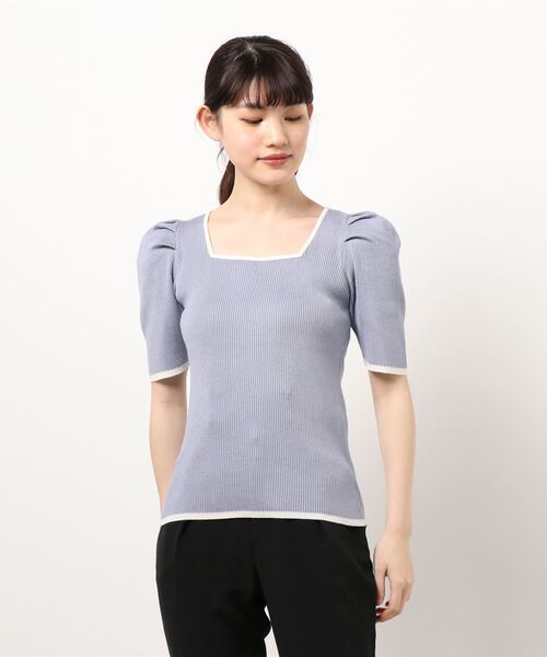 INGNI（イング）の「配色スクエアニット（ニット/セーター・レディース・ホワイト×ブラック/ブラック系その他2/ベージュ系2/ブルー系1・M）」の4枚目の写真