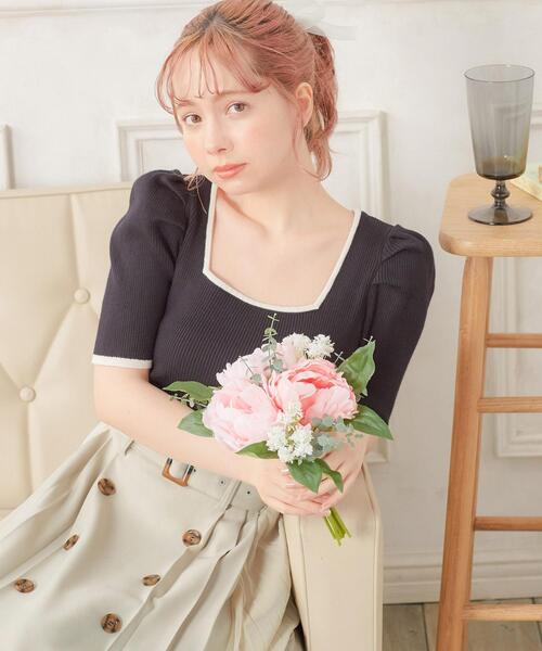 INGNI（イング）の「配色スクエアニット（ニット/セーター・レディース・ホワイト×ブラック/ブラック系その他2/ベージュ系2/ブルー系1・M）」の2枚目の写真