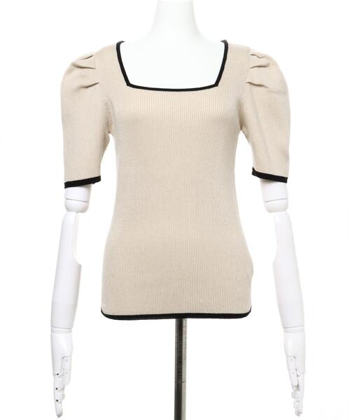 INGNI（イング）の「配色スクエアニット（ニット/セーター・レディース・ホワイト×ブラック/ブラック系その他2/ベージュ系2/ブルー系1・M）」の5枚目の写真