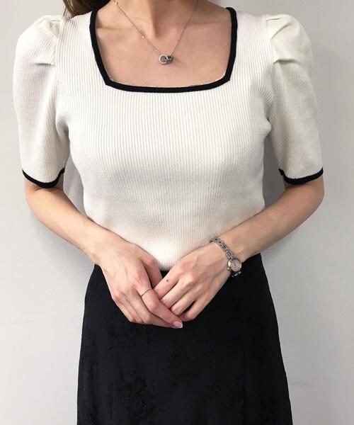 INGNI（イング）の「配色スクエアニット（ニット/セーター・レディース・ホワイト×ブラック/ブラック系その他2/ベージュ系2/ブルー系1・M）」の9枚目の写真