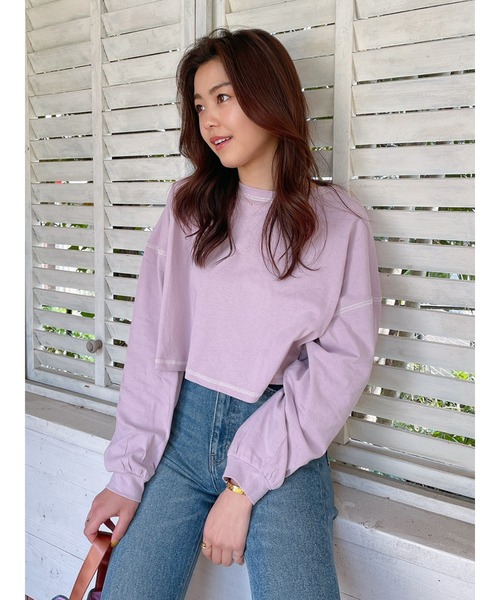 Vicente（ヴィセンテ）の「Flat seamer short tops（Tシャツ/カットソー・レディース・オフホワイト/パープル/ベージュ・FREE）」の6枚目の写真