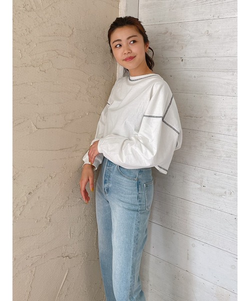 Vicente（ヴィセンテ）の「Flat seamer short tops（Tシャツ/カットソー・レディース・オフホワイト/パープル/ベージュ・FREE）」の7枚目の写真