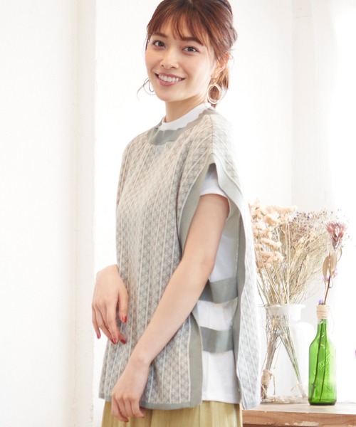 MATCH&more（マッチアンドモア）の「ジャカードベスト（ニット/セーター・レディース・ブラック/ブラウン/オフホワイト/グリーン・FREE）」の4枚目の写真