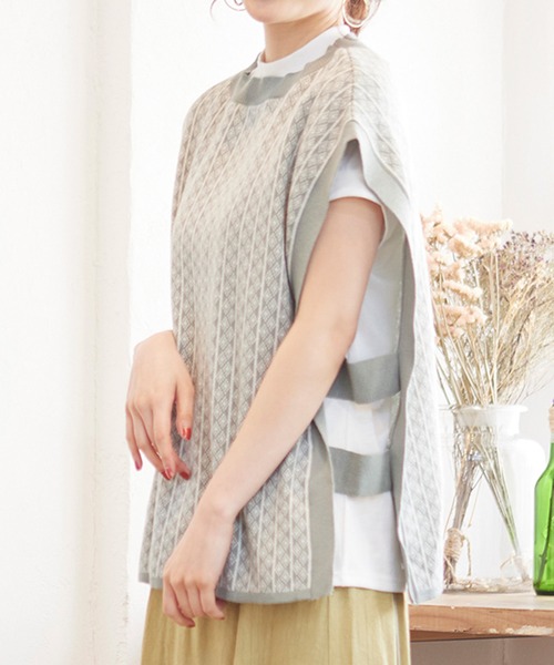 MATCH&more（マッチアンドモア）の「ジャカードベスト（ニット/セーター・レディース・ブラック/ブラウン/オフホワイト/グリーン・FREE）」の13枚目の写真