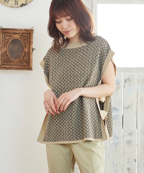 MATCH&more（マッチアンドモア）の「ジャカードベスト（ニット/セーター・レディース・ブラック/ブラウン/オフホワイト/グリーン・FREE）」の15枚目の写真