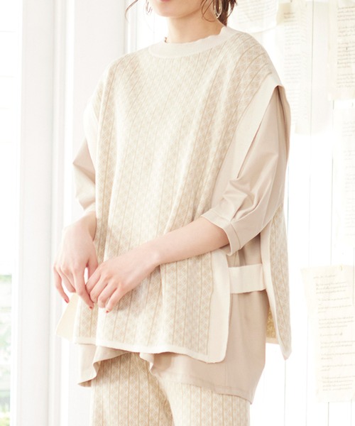 MATCH&more（マッチアンドモア）の「ジャカードベスト（ニット/セーター・レディース・ブラック/ブラウン/オフホワイト/グリーン・FREE）」の12枚目の写真