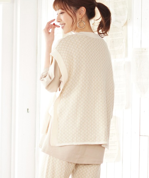 MATCH&more（マッチアンドモア）の「ジャカードベスト（ニット/セーター・レディース・ブラック/ブラウン/オフホワイト/グリーン・FREE）」の7枚目の写真