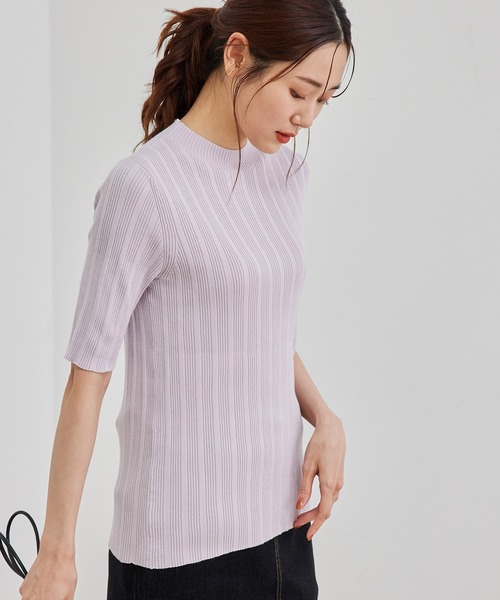 ROPE' PICNIC(ロペピクニック)の「ビルドネックハーフスリーブプルオーバー(ニット/セーター・レディース・ライトグレー/ブラック/ピンク/イエロー・40/38)」の1枚目の写真