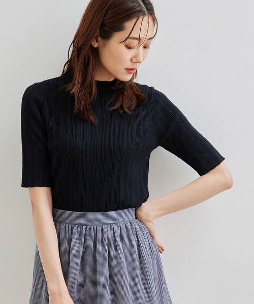 ROPE' PICNIC(ロペピクニック)の「ビルドネックハーフスリーブプルオーバー(ニット/セーター・レディース・ライトグレー/ブラック/ピンク/イエロー・40/38)」の2枚目の写真