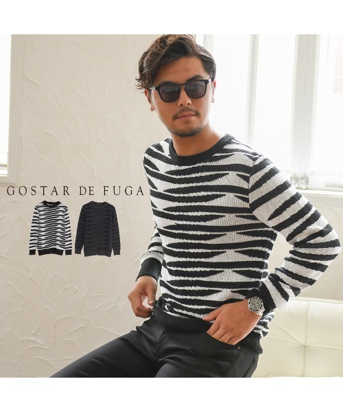 GOSTAR DE FUGA(ゴスタール ジフーガ)の「『GOSTAR DE FUGA』ダブルジャガードプルオーバー長袖ニット(ニット/セーター・メンズ・ブラック/ブラック×ホワイト・M/L)」の9枚目の写真