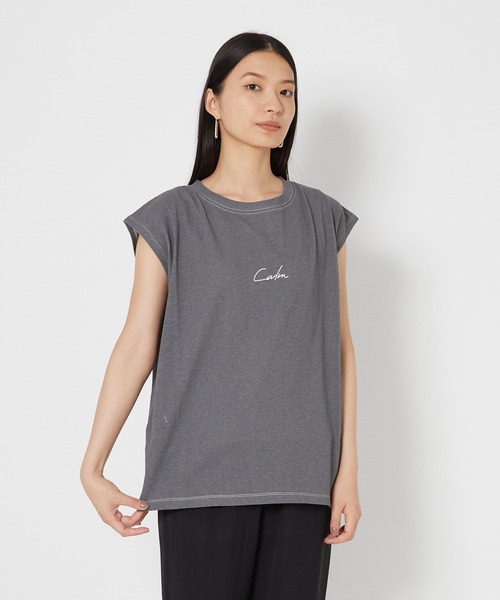 shop DADA(ショップダダ)の「顔料プリントトップス(1S15-350102)(Tシャツ/カットソー・レディース・オレンジ/ブルー/チャコールグレー・FREE)」の2枚目の写真