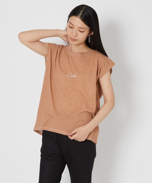 shop DADA(ショップダダ)の「顔料プリントトップス(1S15-350102)(Tシャツ/カットソー・レディース・オレンジ/ブルー/チャコールグレー・FREE)」の1枚目の写真
