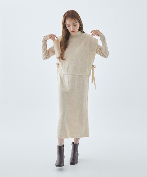 Fabulous Angela（ファビュラスアンジェラ）の「ドロップショルダーベスト付ワンピース（ワンピース・レディース・モカ/ネイビー/ベージュ・FREE）」の18枚目の写真