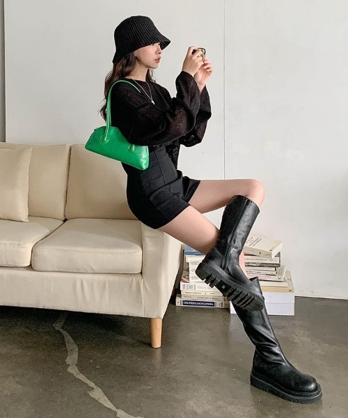 merongshop（メロンショップ）の「MERONGSHOP ハイウエストストレッチショートパンツ（その他パンツ・レディース・ブラック/アイボリー・LARGE/MEDIUM）」の5枚目の写真