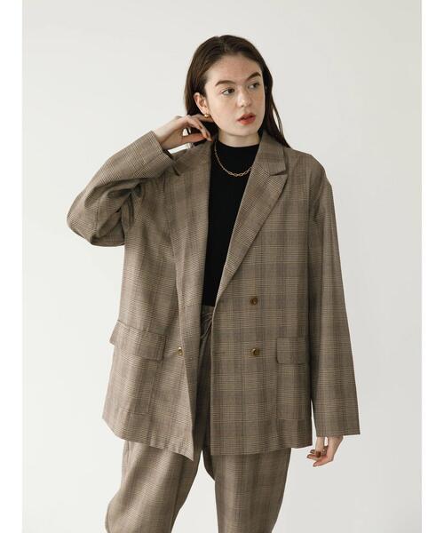 koe（コエ）の「ＴＲチェックダブルジャケット*（テーラードジャケット・レディース・ブラック系その他/チェック・S/M/L）」の20枚目の写真