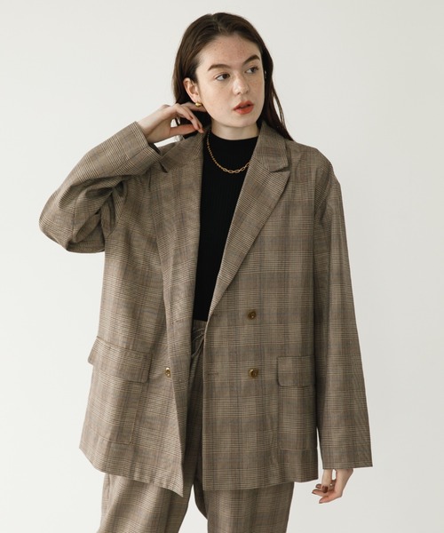 koe（コエ）の「ＴＲチェックダブルジャケット*（テーラードジャケット・レディース・ブラック系その他/チェック・S/M/L）」の2枚目の写真