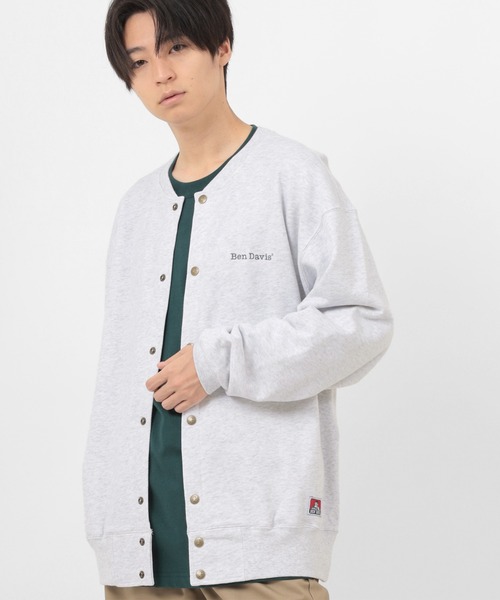 BEN DAVIS(ベンデイビス)の「【BEN DAVIS/ベンデイビス】 BUTTON UP ワンポイントロゴ スウェット スナップジャケット(カーディガン/ボレロ・メンズ・ライトグレー/ブラック/ダークグリーン/キャメル・M/L/XL)」の6枚目の写真