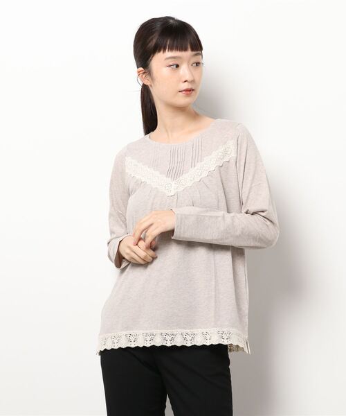 Samansa Mos2（サマンサ モスモス）の「ラウンドネックレースカットソー（Tシャツ/カットソー・レディース・オフホワイト/ブラック/ベージュ・ﾌﾘ-）」の3枚目の写真