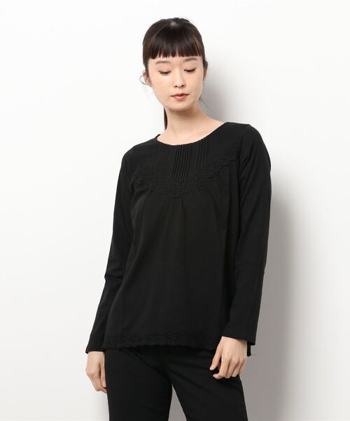 Samansa Mos2（サマンサ モスモス）の「ラウンドネックレースカットソー（Tシャツ/カットソー・レディース・オフホワイト/ブラック/ベージュ・ﾌﾘ-）」の2枚目の写真