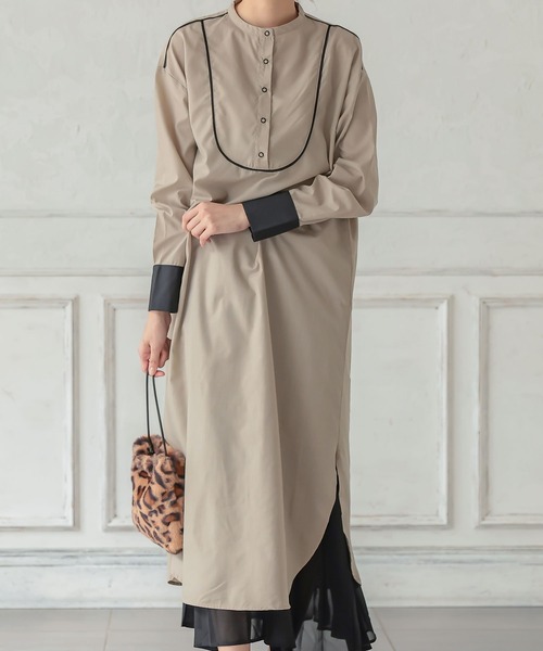 KOBE LETTUCE(コウベレタス)の「バンドカラードレスシャツワンピース(シャツワンピース・レディース・ベージュ/ピンク系その他/オフホワイト・FREE)」の2枚目の写真