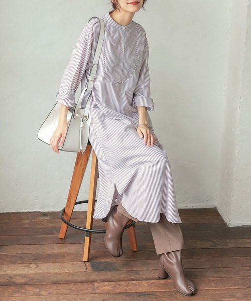 KOBE LETTUCE(コウベレタス)の「バンドカラードレスシャツワンピース(シャツワンピース・レディース・ベージュ/ピンク系その他/オフホワイト・FREE)」の3枚目の写真