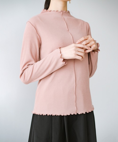 haco!（ハコ）の「着映え着まわしお手のもの　大人かわいい便利なリブメローカットソートップス（Tシャツ/カットソー・レディース・ピンク/アイボリー/ライトブラウン・SMALL/MEDIUM/LARGE/X-LARGE）」の7枚目の写真