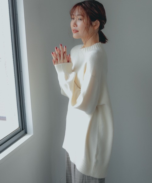 GLOBAL WORK(グローバルワーク)の「フワフワHugmeスタンドネック/952801(ニット/セーター・レディース・チャコールグレー/ライトブルー/ベージュ/ピンク/イエロー/グリーン/アイボリー/ラベンダー/ブルー・MEDIUM/LARGE)」の12枚目の写真