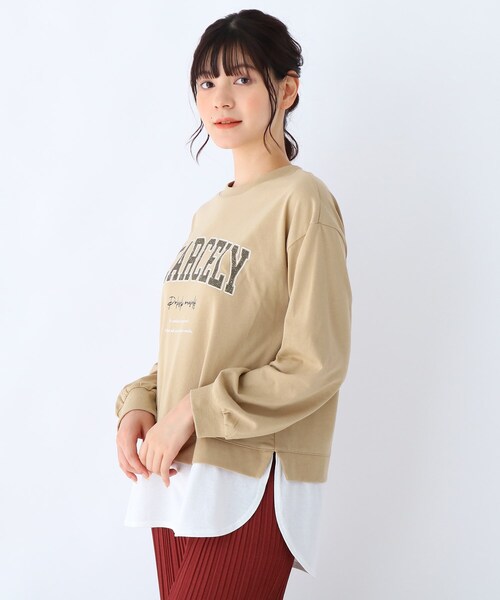 Cutie Blonde（キューティーブロンド）の「◆【S-L】カレッジロゴ裾フェイクプルオーバー（Tシャツ/カットソー・レディース・ブラック/マスタード/ベージュ・03/02/01）」の2枚目の写真