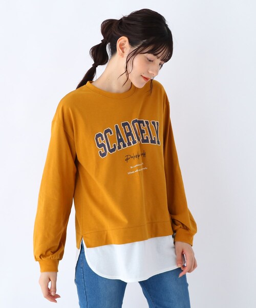 Cutie Blonde（キューティーブロンド）の「◆【S-L】カレッジロゴ裾フェイクプルオーバー（Tシャツ/カットソー・レディース・ブラック/マスタード/ベージュ・03/02/01）」の3枚目の写真
