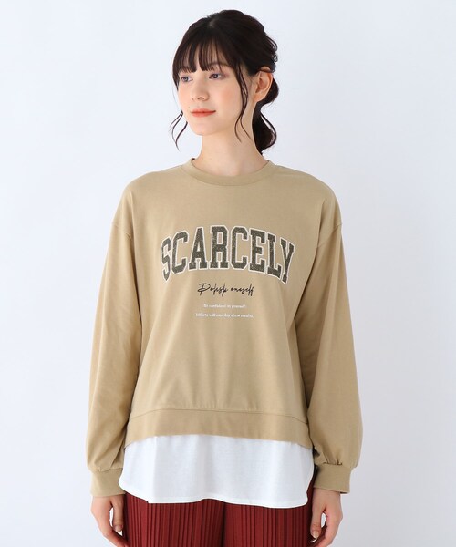 Cutie Blonde（キューティーブロンド）の「◆【S-L】カレッジロゴ裾フェイクプルオーバー（Tシャツ/カットソー・レディース・ブラック/マスタード/ベージュ・03/02/01）」の4枚目の写真