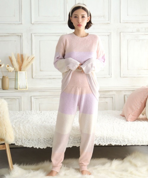 セール ボーダーフェザーニット 腹巻付き 上下セット ルームウェア パジャマ Aimerfeel エメフィール のファッション通販 Zozotown