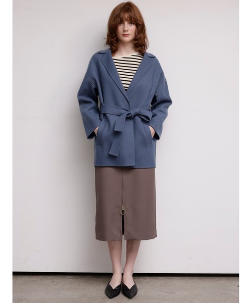 TONAL（トーナル）の「ウールリバーウェストリボンショートコート（チェスターコート・レディース・グレー/ブルー/モカ・38/36）」の15枚目の写真