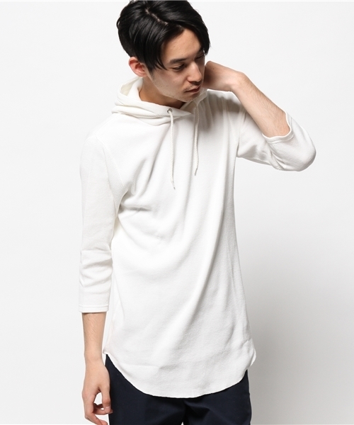 WEGO（ウィゴー）の「WEGO/ロングワッフルフード7分袖カットソー（Tシャツ/カットソー・メンズ・ブラック系その他/ホワイト・LARGE/MEDIUM）」の7枚目の写真