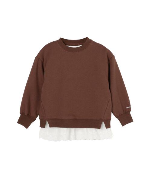 coen（コーエン）の「【coen キッズ】ミニ裏毛長袖スウェット×裾レースワッフル半袖Tシャツセット（Tシャツ/カットソー・キッズ・ダークグレー/モカ・110/130/100/120）」の2枚目の写真