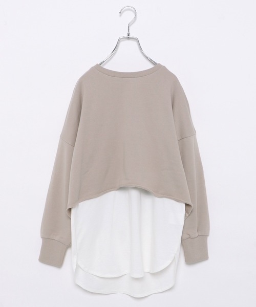 GLOBAL WORK（グローバルワーク）の「AND YUA ANY/柔らかショートスウェット×Tシャツ長袖/235623（スウェット・キッズ・チャコールグレー/ベージュ/ライトブルー/ブラック・160cm/150cm）」の4枚目の写真