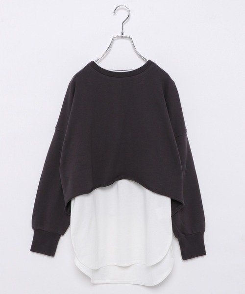 GLOBAL WORK（グローバルワーク）の「AND YUA ANY/柔らかショートスウェット×Tシャツ長袖/235623（スウェット・キッズ・チャコールグレー/ベージュ/ライトブルー/ブラック・160cm/150cm）」の3枚目の写真