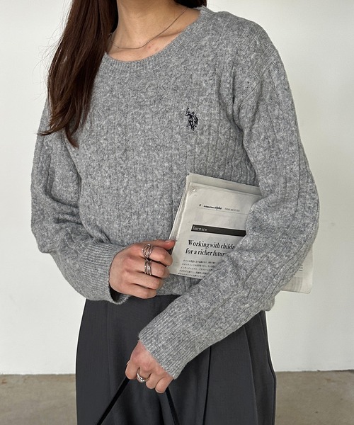 当日発送フォロー割　POLO GOLF USA製　アルパカニット　ケーブルニット セール】[新色追加]＜U.S.POLO ASSN.＞ ワンポイントケーブル
