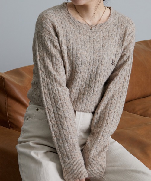 U.S. POLO ASSN.（ユーエスポロアッスン）の「RANAN/solleim別注【U.S.POLO ASSN.】 ワンポイントケーブルニット（ニット/セーター・レディース・オフホワイト/杢グレー/ライトピンク/ブルー/ベージュ/ネイビー/ライトベージュ/ホワイト×ブラック/ブラウン/レッド・M/LL/L）」の12枚目の写真