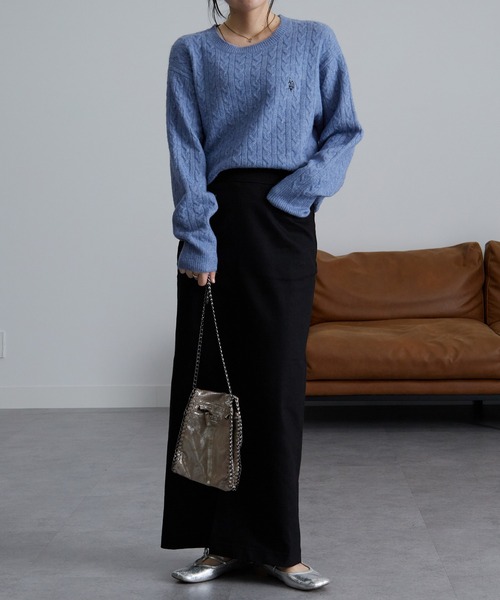 U.S. POLO ASSN.（ユーエスポロアッスン）の「RANAN/solleim別注【U.S.POLO ASSN.】 ワンポイントケーブルニット（ニット/セーター・レディース・オフホワイト/杢グレー/ライトピンク/ブルー/ベージュ/ネイビー/ライトベージュ/ホワイト×ブラック/ブラウン/レッド・M/LL/L）」の15枚目の写真