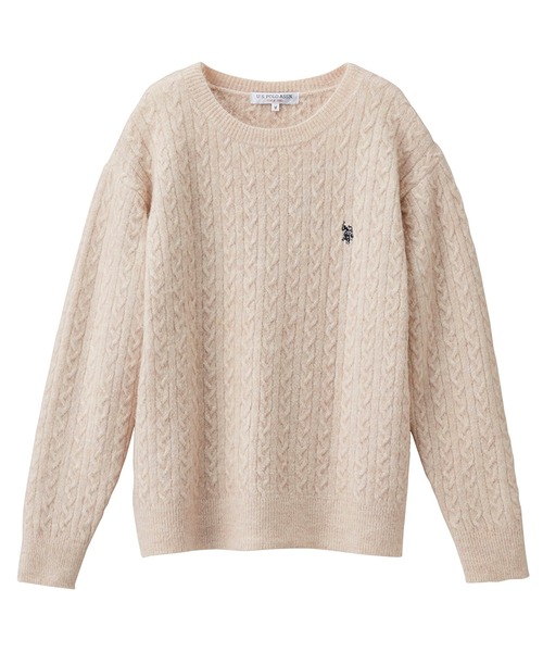 U.S. POLO ASSN.（ユーエスポロアッスン）の「RANAN/solleim別注【U.S.POLO ASSN.】 ワンポイントケーブルニット（ニット/セーター・レディース・オフホワイト/杢グレー/ライトピンク/ブルー/ベージュ/ネイビー/ライトベージュ/ホワイト×ブラック/ブラウン/レッド・M/LL/L）」の20枚目の写真