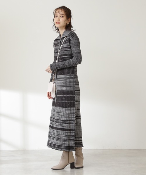 N.（N. Natural Beauty Basic）（エヌエヌナチュラルビューティーベーシック）の「◆ワイドリブ襟付メランジワンピース（ワンピース・レディース・ブラック系その他/パープル系その他/ベージュ系その他・MEDIUM）」の5枚目の写真