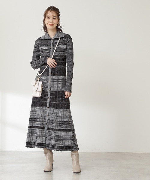 N.（N. Natural Beauty Basic）（エヌエヌナチュラルビューティーベーシック）の「◆ワイドリブ襟付メランジワンピース（ワンピース・レディース・ブラック系その他/パープル系その他/ベージュ系その他・MEDIUM）」の4枚目の写真