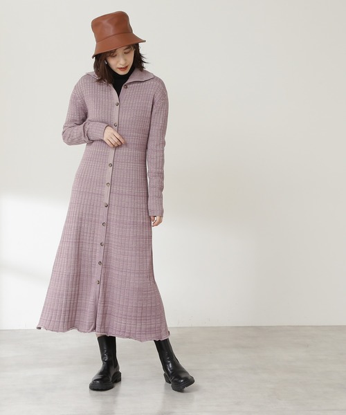 N.（N. Natural Beauty Basic）（エヌエヌナチュラルビューティーベーシック）の「◆ワイドリブ襟付メランジワンピース（ワンピース・レディース・ブラック系その他/パープル系その他/ベージュ系その他・MEDIUM）」の6枚目の写真