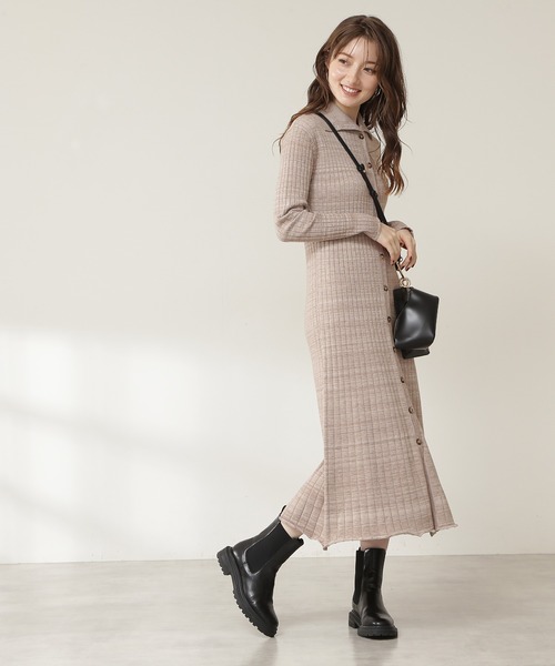 N.（N. Natural Beauty Basic）（エヌエヌナチュラルビューティーベーシック）の「◆ワイドリブ襟付メランジワンピース（ワンピース・レディース・ブラック系その他/パープル系その他/ベージュ系その他・MEDIUM）」の13枚目の写真
