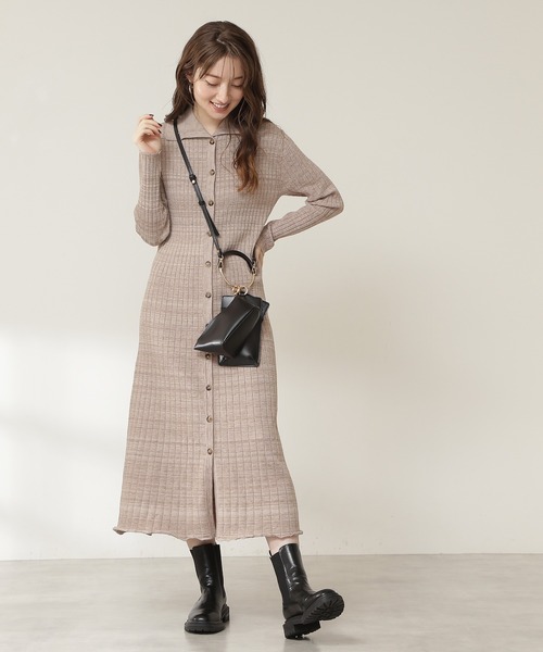 N.（N. Natural Beauty Basic）（エヌエヌナチュラルビューティーベーシック）の「◆ワイドリブ襟付メランジワンピース（ワンピース・レディース・ブラック系その他/パープル系その他/ベージュ系その他・MEDIUM）」の14枚目の写真
