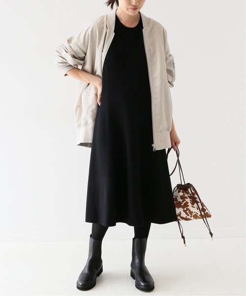 【SLOBE IENA】ウォッシャブルフレアワンピース　ゆったり　ブラック ウォッシャブルフレアニットワンピース【手洗い可能