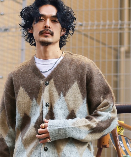 モヘア調Wジャガードカーディガン